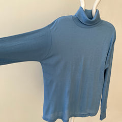 1980s Blank Baby Blue Turtle Neck Long Sleeve T Shirt