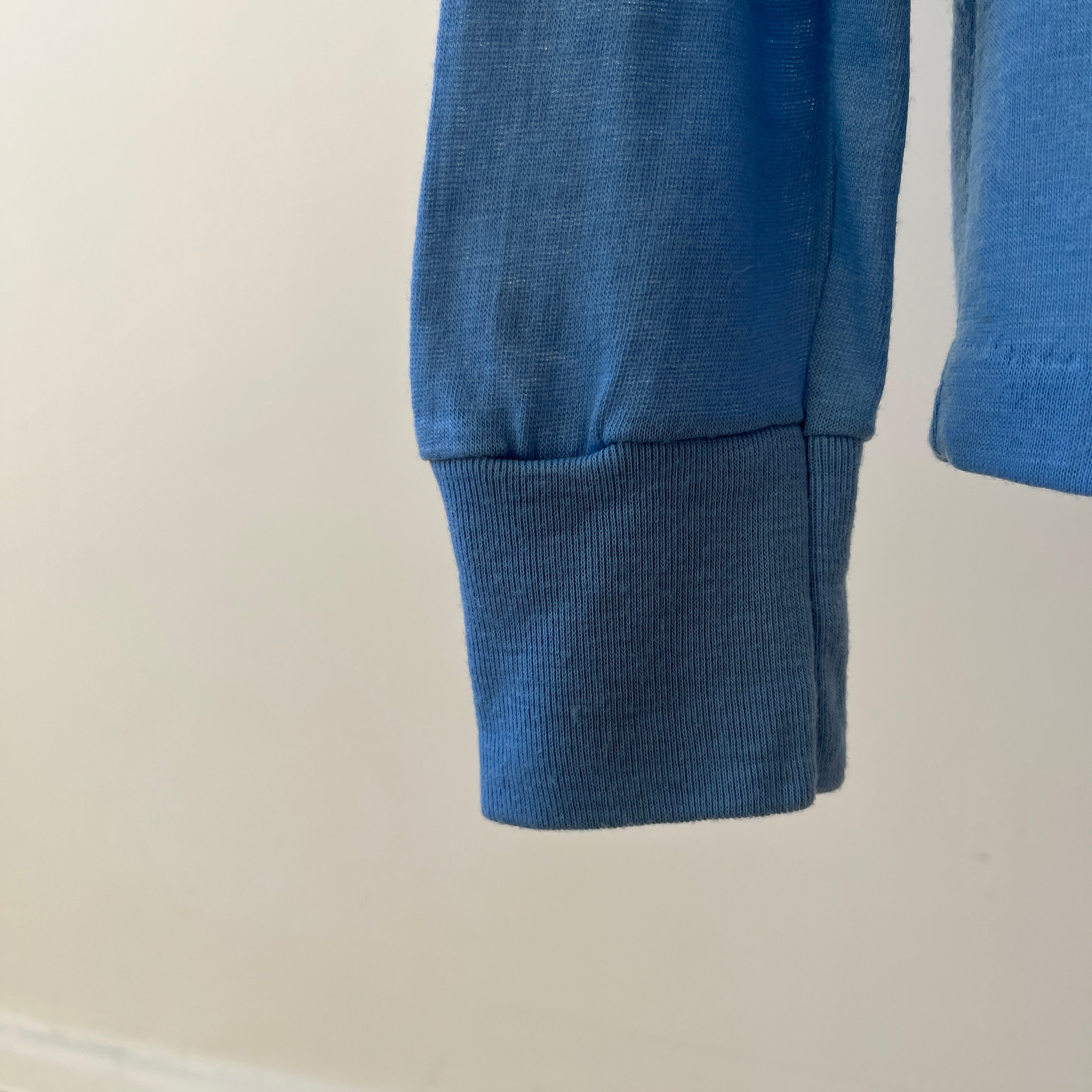 1980s Blank Baby Blue Turtle Neck Long Sleeve T Shirt