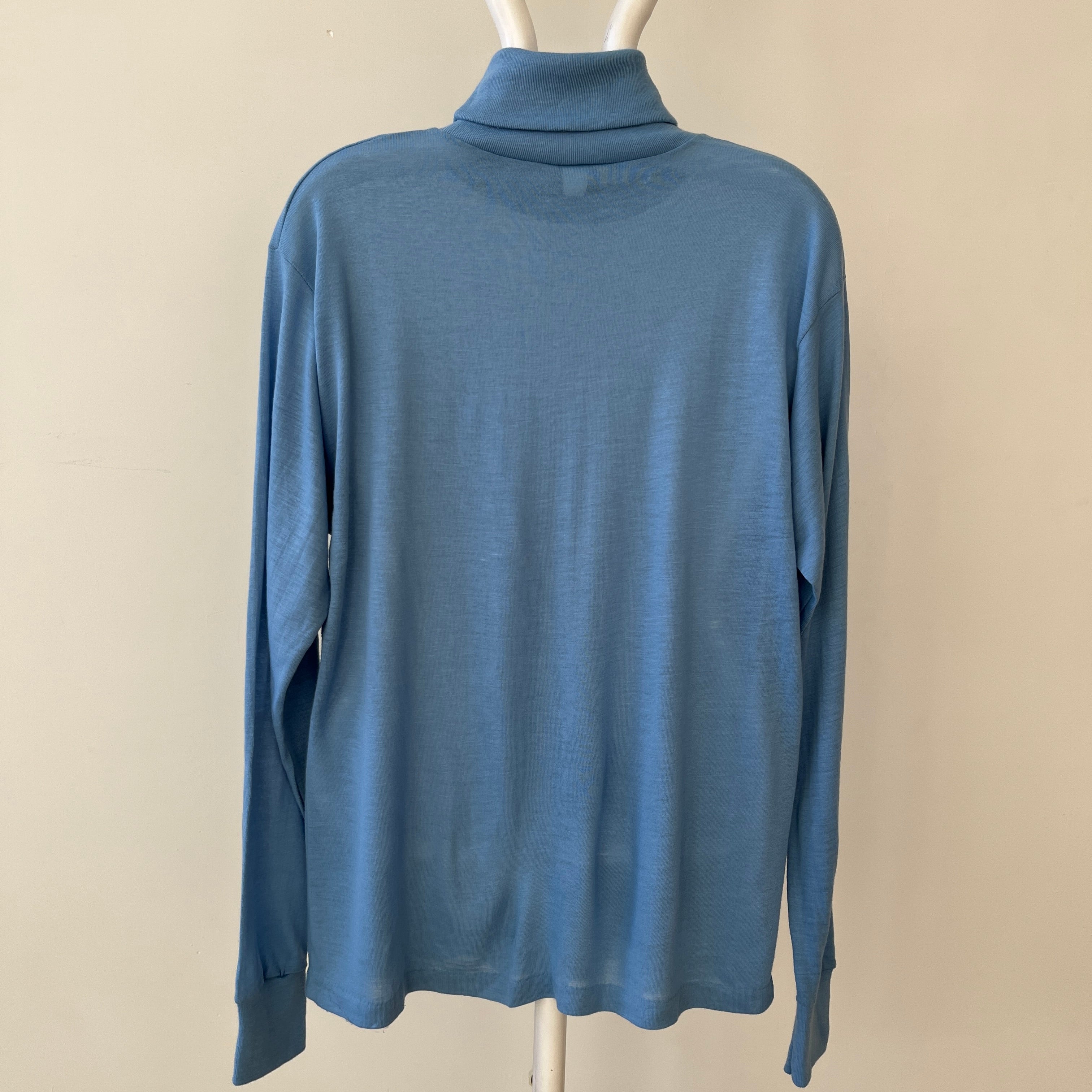 1980s Blank Baby Blue Turtle Neck Long Sleeve T Shirt