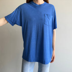 1980s Soft, Thin, Worn Beyond 50/50 Blue Pocket T-Shirt - !!!!!!!!!!