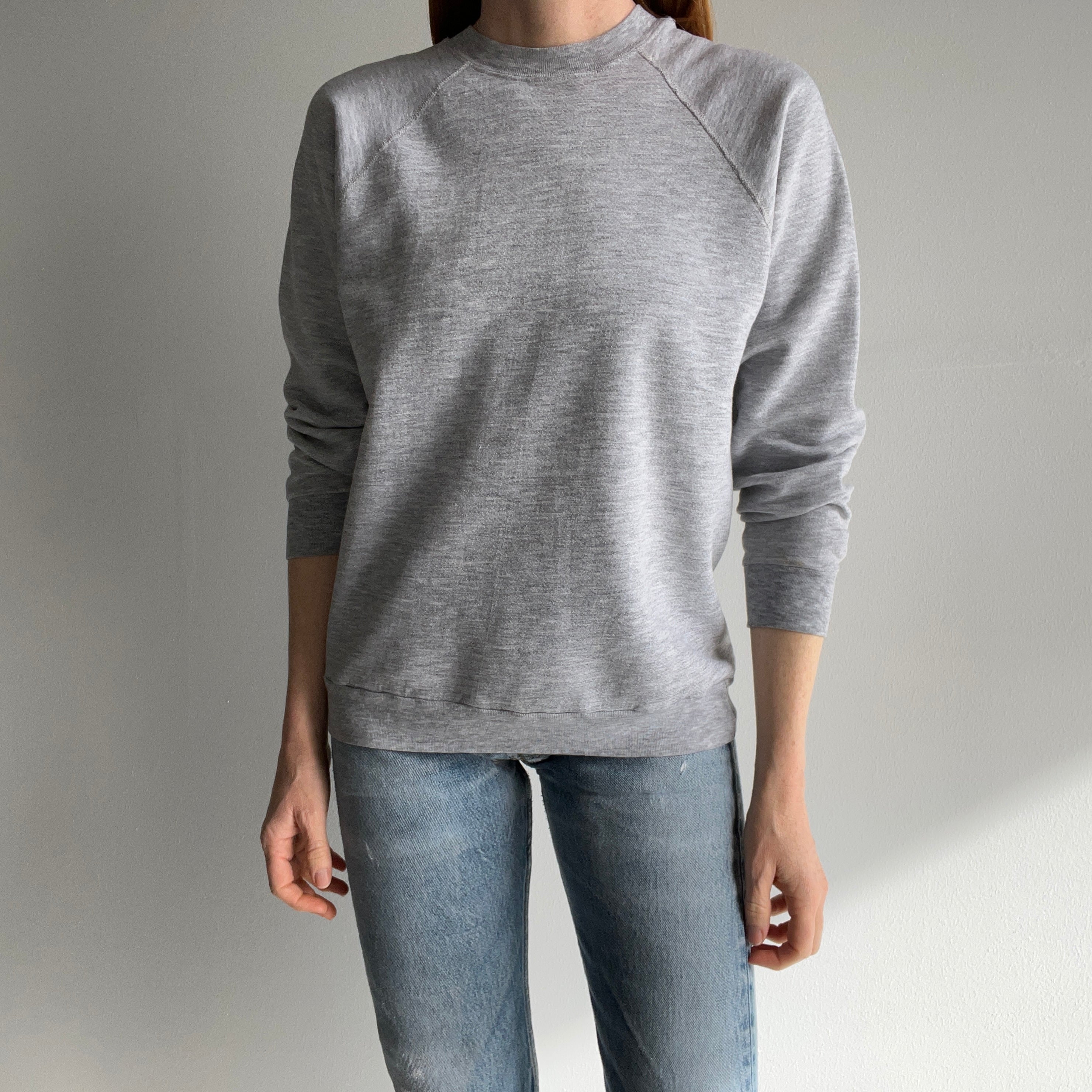 1980s Lightweight Thin Blank Gray Raglan by Action