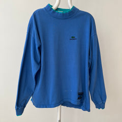 1980s/90s Blank Blue Lacoste Mock Neck Long Sleeve T Shirt