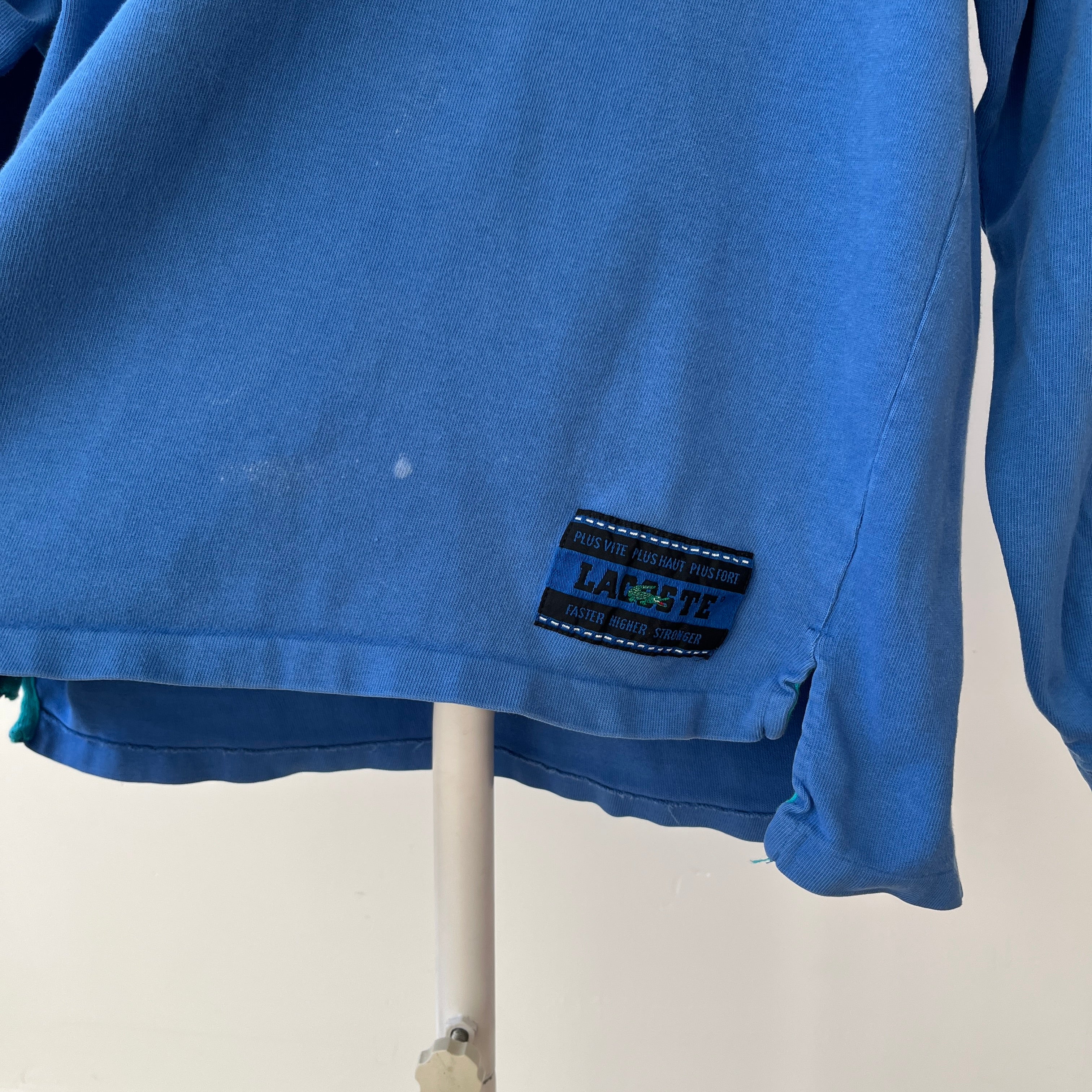 1980s/90s Blank Blue Lacoste Mock Neck Long Sleeve T Shirt