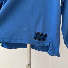1980s/90s Blank Blue Lacoste Mock Neck Long Sleeve T Shirt