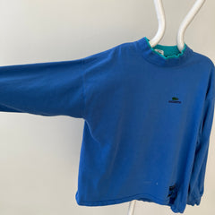 1980s/90s Blank Blue Lacoste Mock Neck Long Sleeve T Shirt