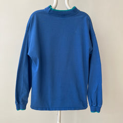 1980s/90s Blank Blue Lacoste Mock Neck Long Sleeve T Shirt