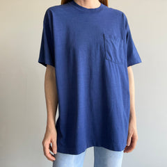 1980s Silky Soft Thinned Out Selvedge Pocket Navy T-Shirt - Swoon