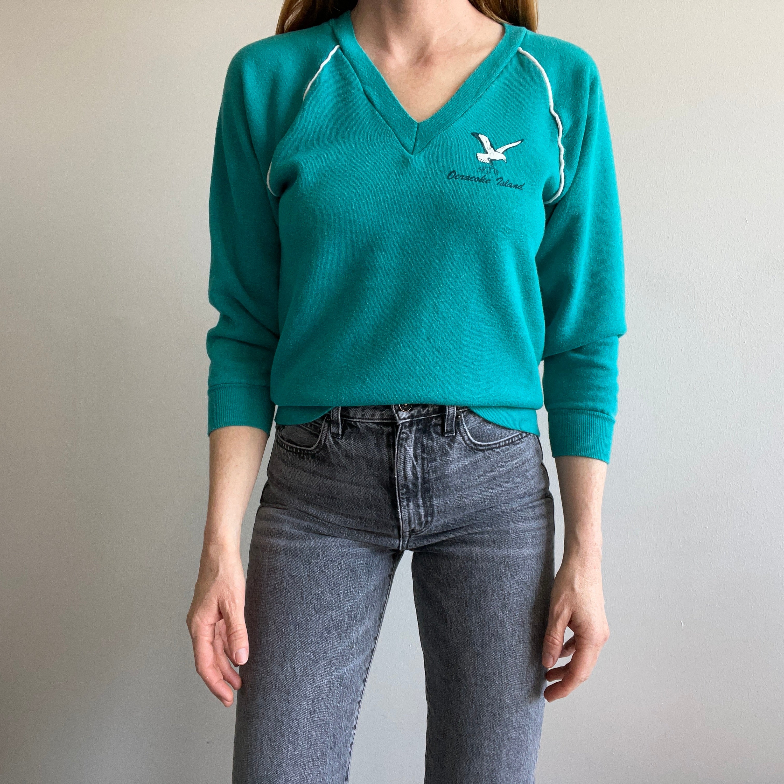 1970s Oeracoke Island V-Neck Sweatshirt by Collegiate Pacific