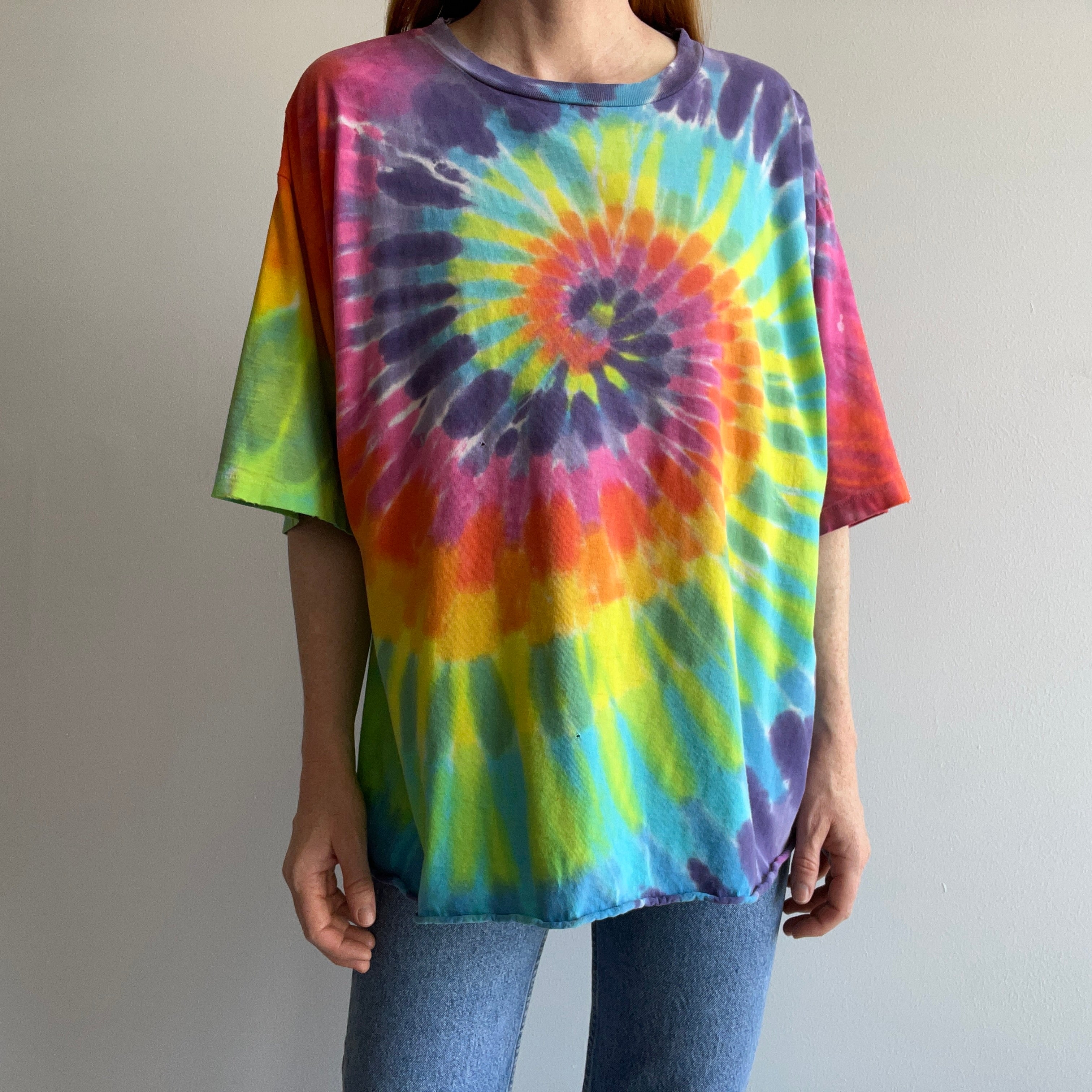 1980s Classic Tie Dye Cut Hem T-Shirt - Awesome Drape/Hang