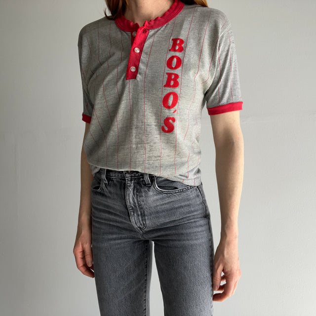 1970s DIYs "Bobo's" Tissue Paper Thin Striped Henley T-Shirt