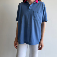 1980s Striped Pink Colored Polo Shirt