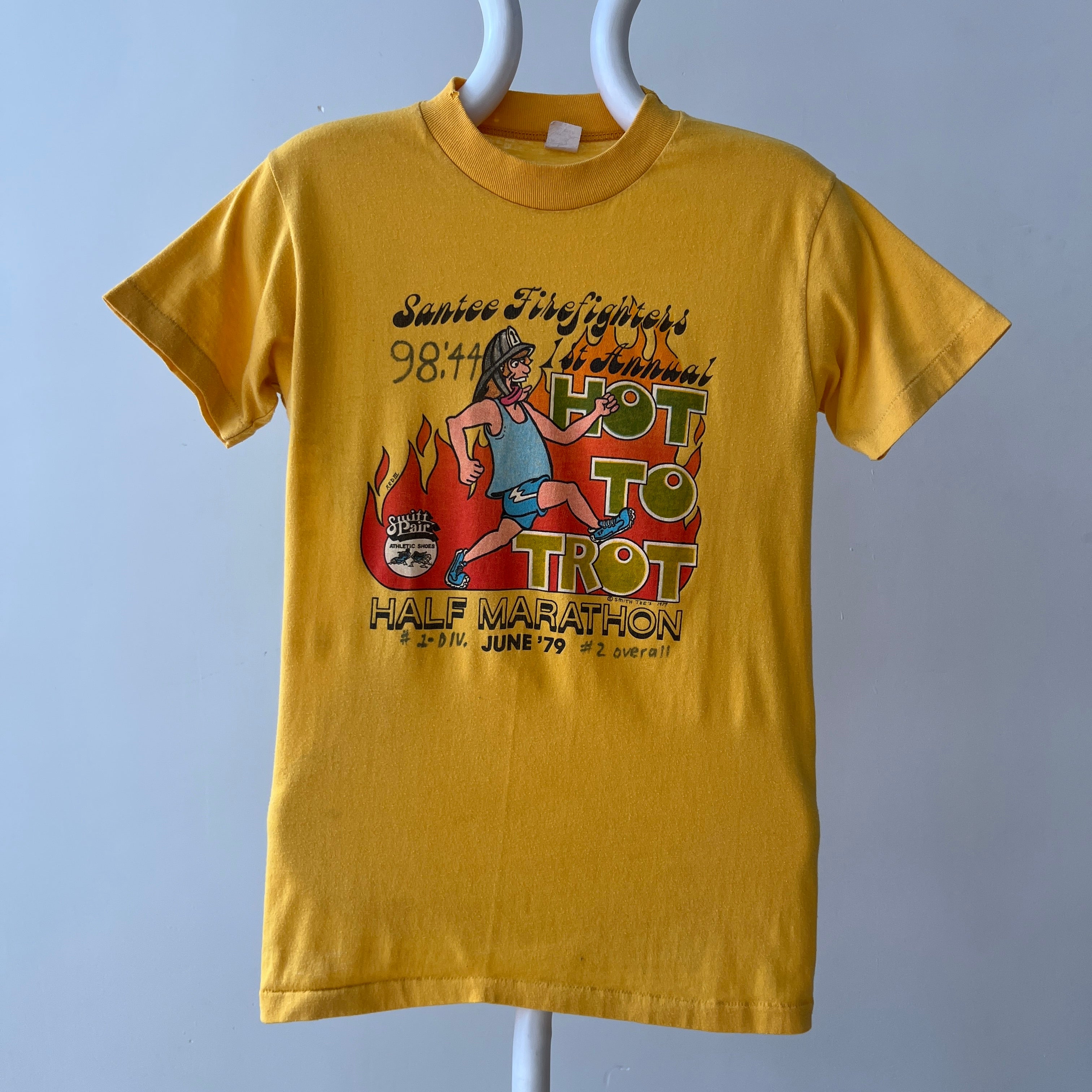 1979 Santee Firefighters Hot To Trot Half Marathon T Shirt with Sharpie!