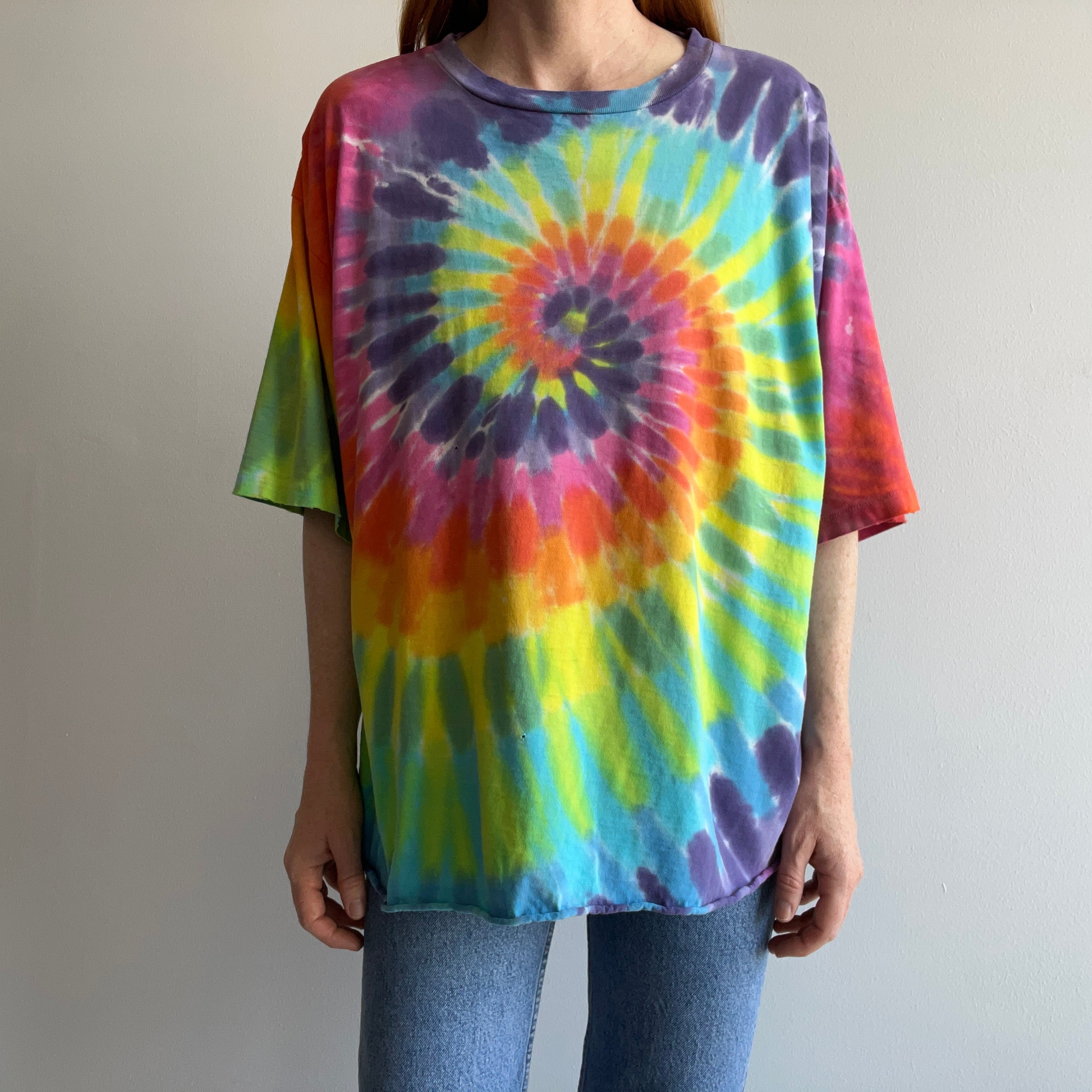 1980s Classic Tie Dye Cut Hem T-Shirt - Awesome Drape/Hang