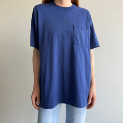 1980s Silky Soft Thinned Out Selvedge Pocket Navy T-Shirt - Swoon