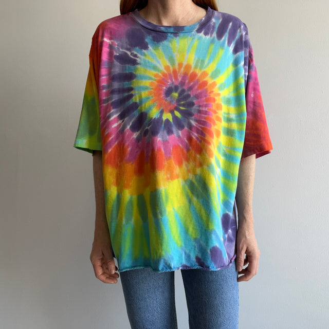 1980s Classic Tie Dye Cut Hem T-Shirt - Awesome Drape/Hang