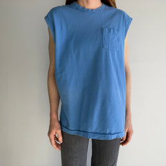 1980s Sky Blue Medium Weight Cotton Selvedge Pocket Muscle Tank