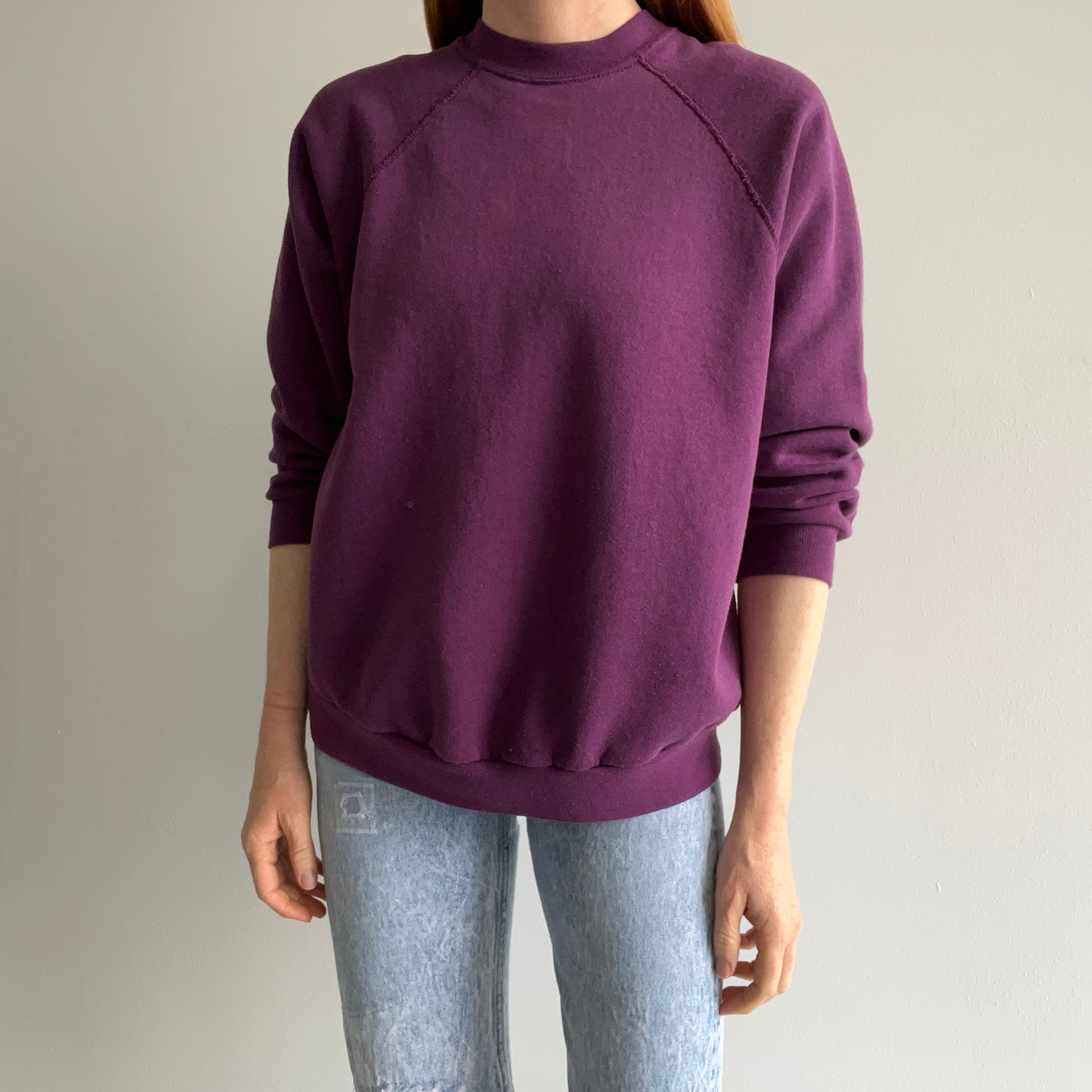 1980s Eggplant Purple Raglan Sweatshirt by Tultex