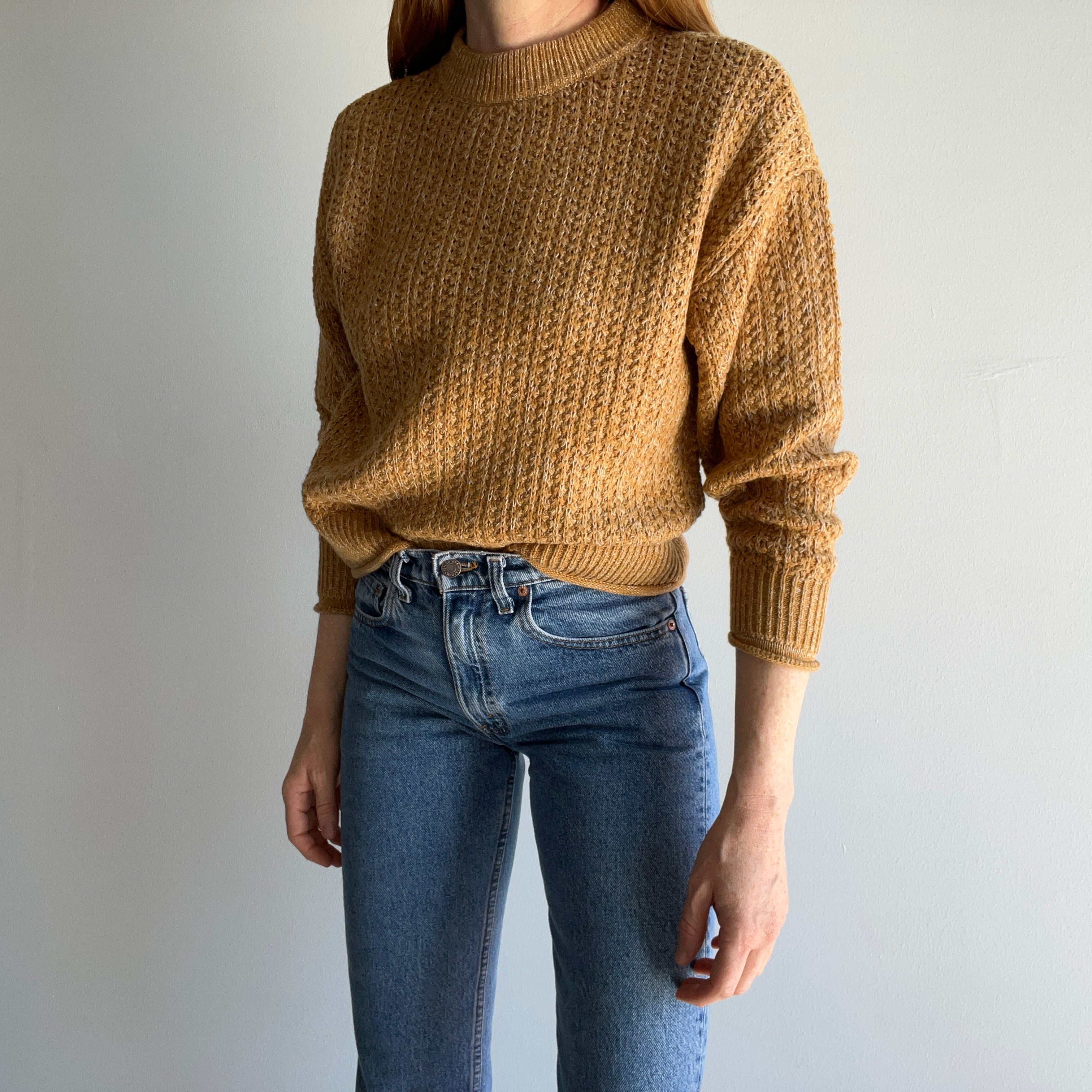 1980s Beautiful Handknit Pumpkin Spice Soft Cotton Blend Knit