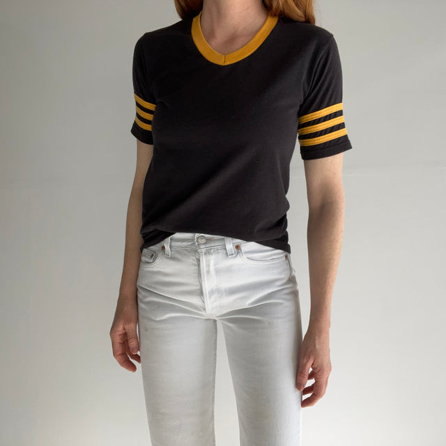 1980s Double Stripe V-Neck T-SHirt