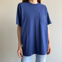 1980s Silky Soft Thinned Out Selvedge Pocket Navy T-Shirt - Swoon