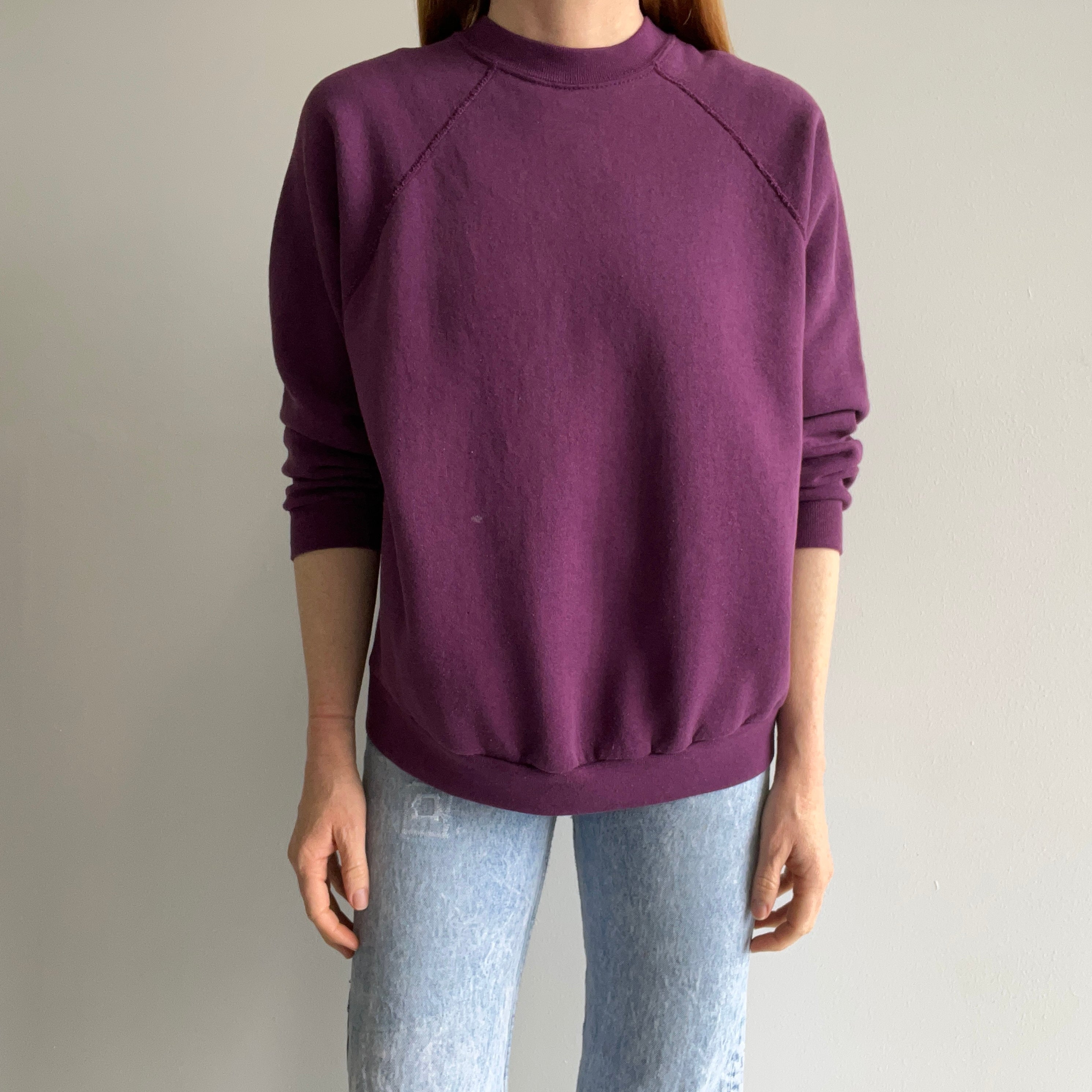 1980s Eggplant Purple Raglan Sweatshirt by Tultex