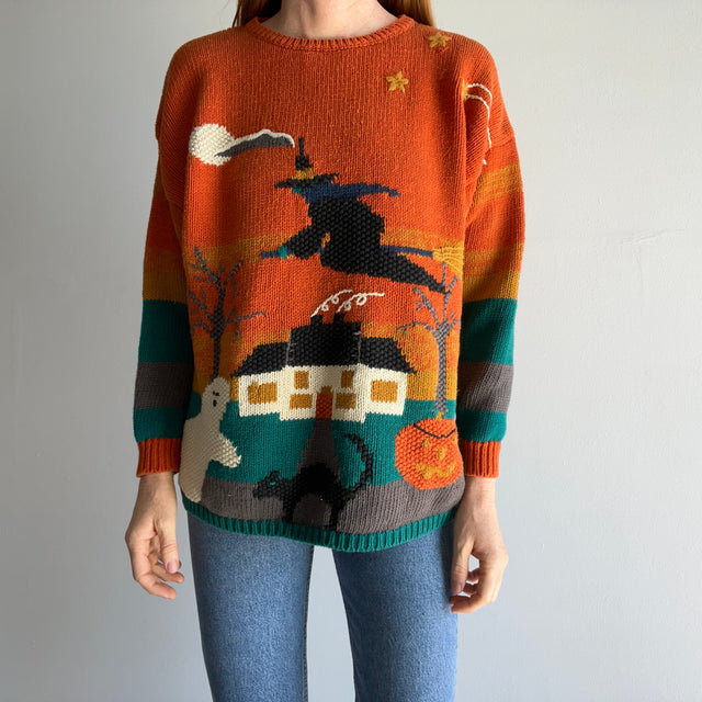 1990s Witch Cotton Knit Halloween Sweater