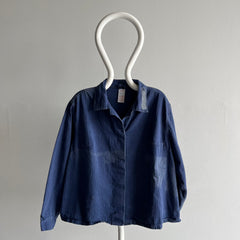 1990s Women's Herringbone Twill HBT Cropped Chore Shirt with Sun Fading