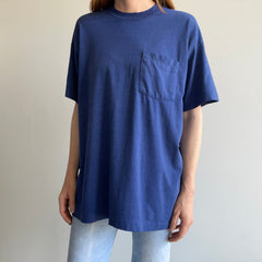 1980s Silky Soft Thinned Out Selvedge Pocket Navy T-Shirt - Swoon