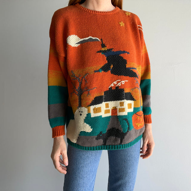 1990s Witch Cotton Knit Halloween Sweater