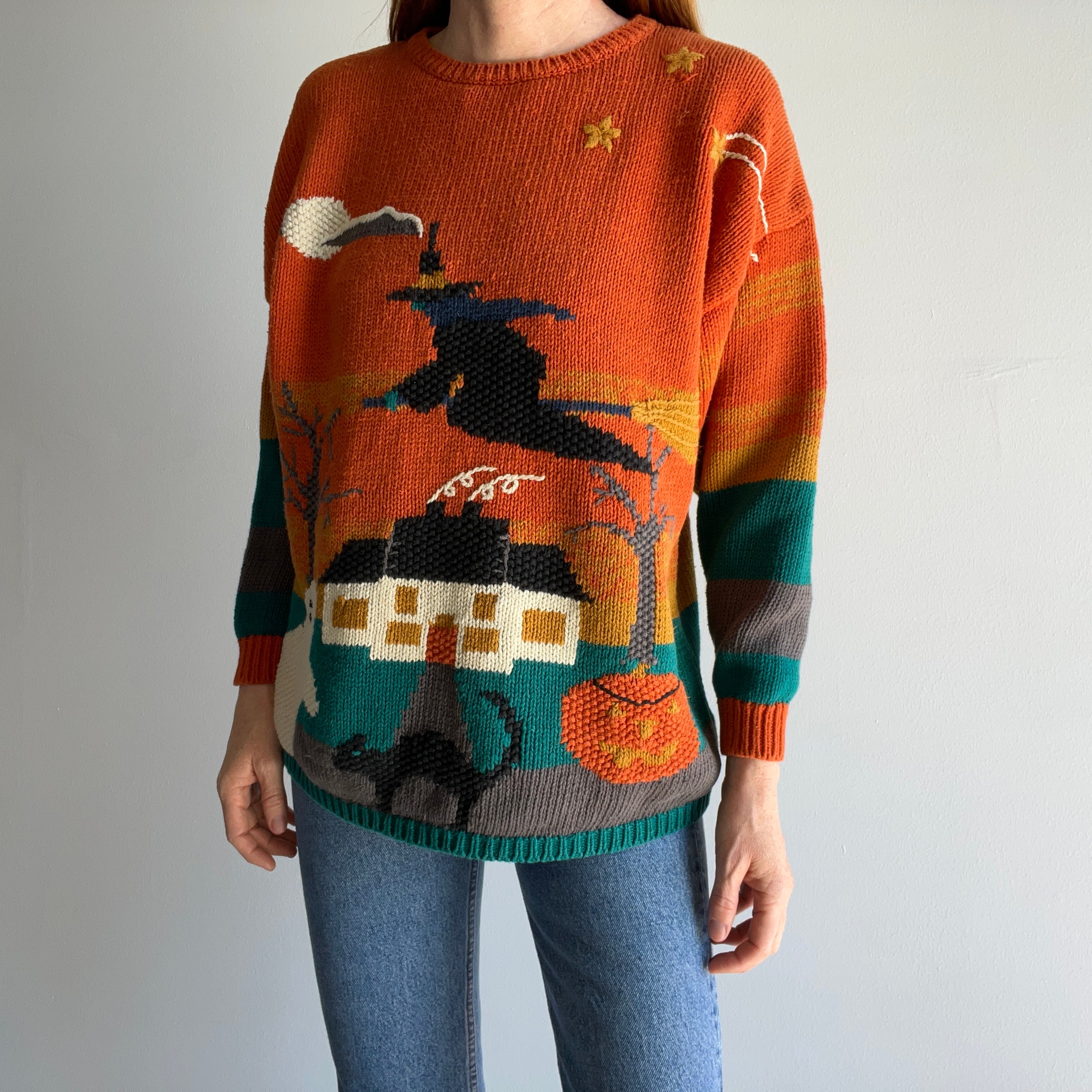 1990s Witch Cotton Knit Halloween Sweater