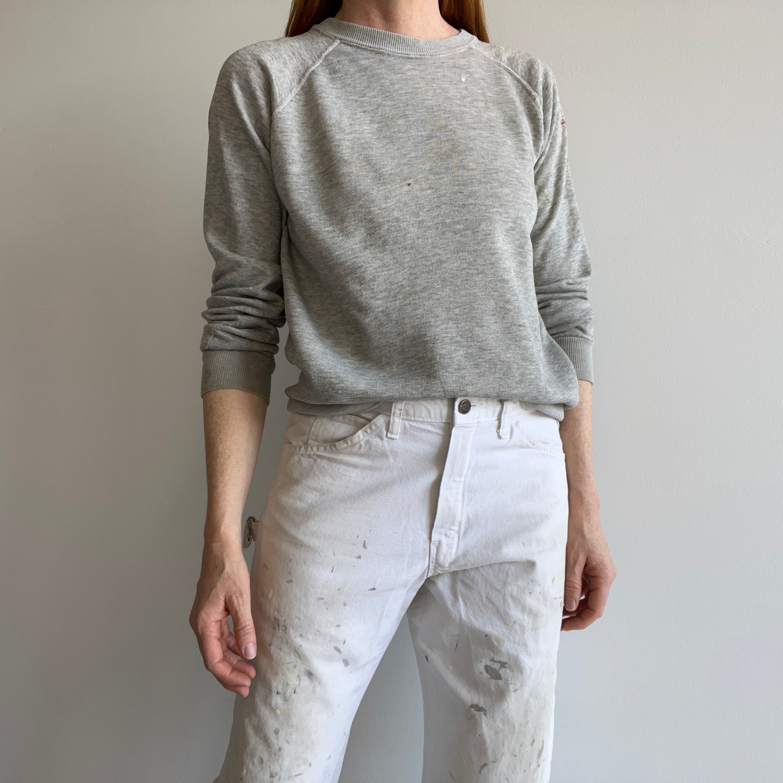 1970s Super Thin and Paint Stained Blank Gray Raglan - !!!!