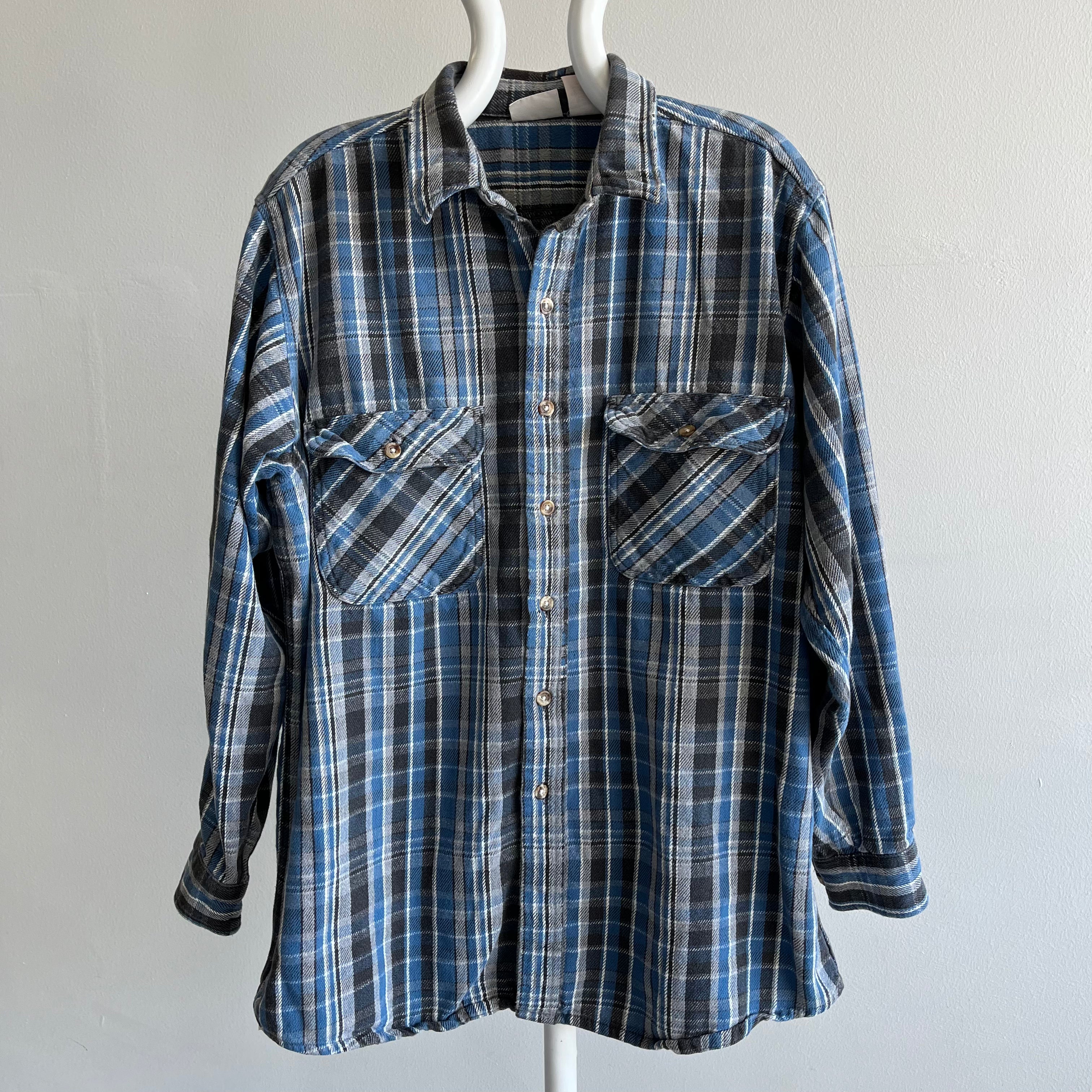 1990/2000s Five Brothers Beat Up Blue and Gray Flannel