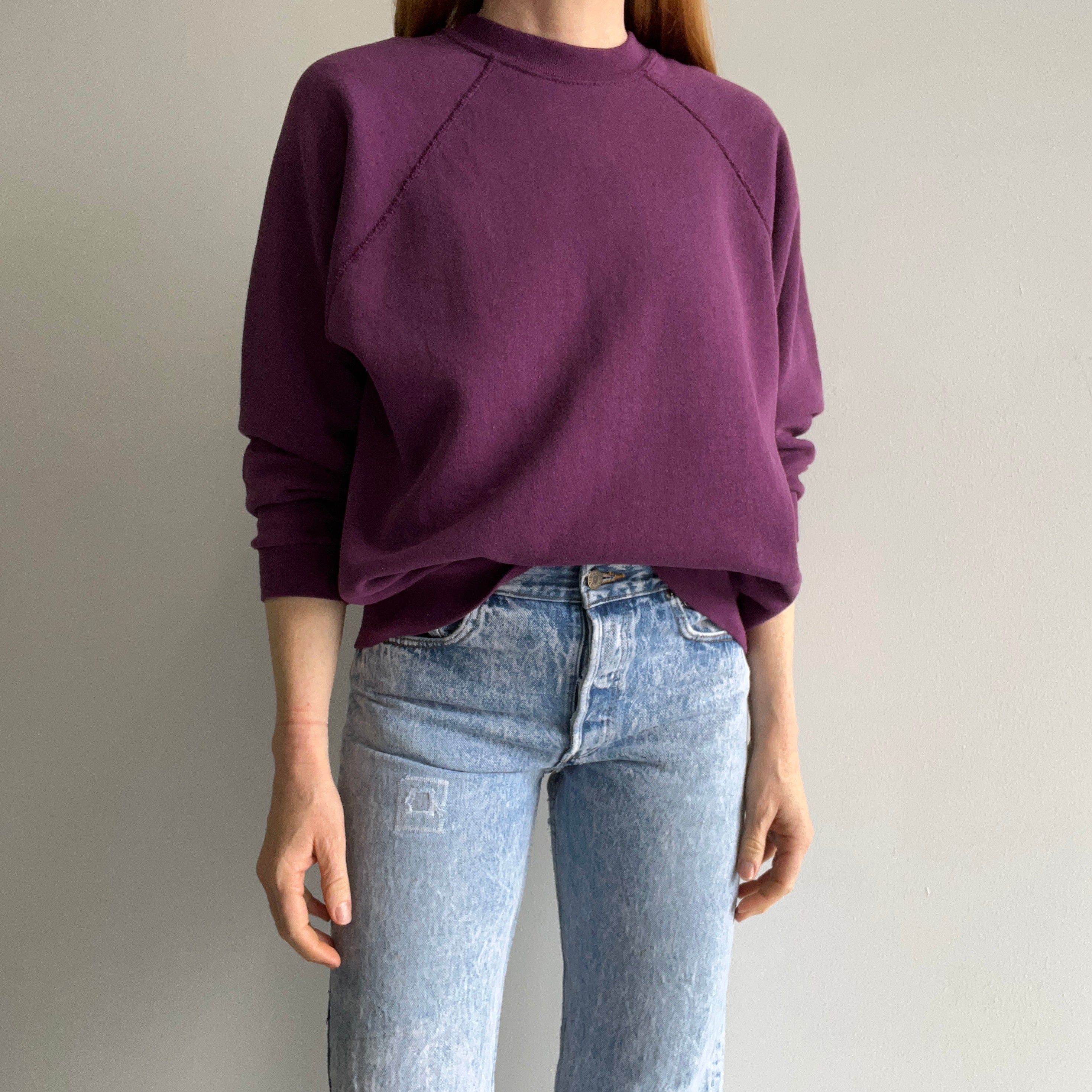 1980s Eggplant Purple Raglan Sweatshirt by Tultex