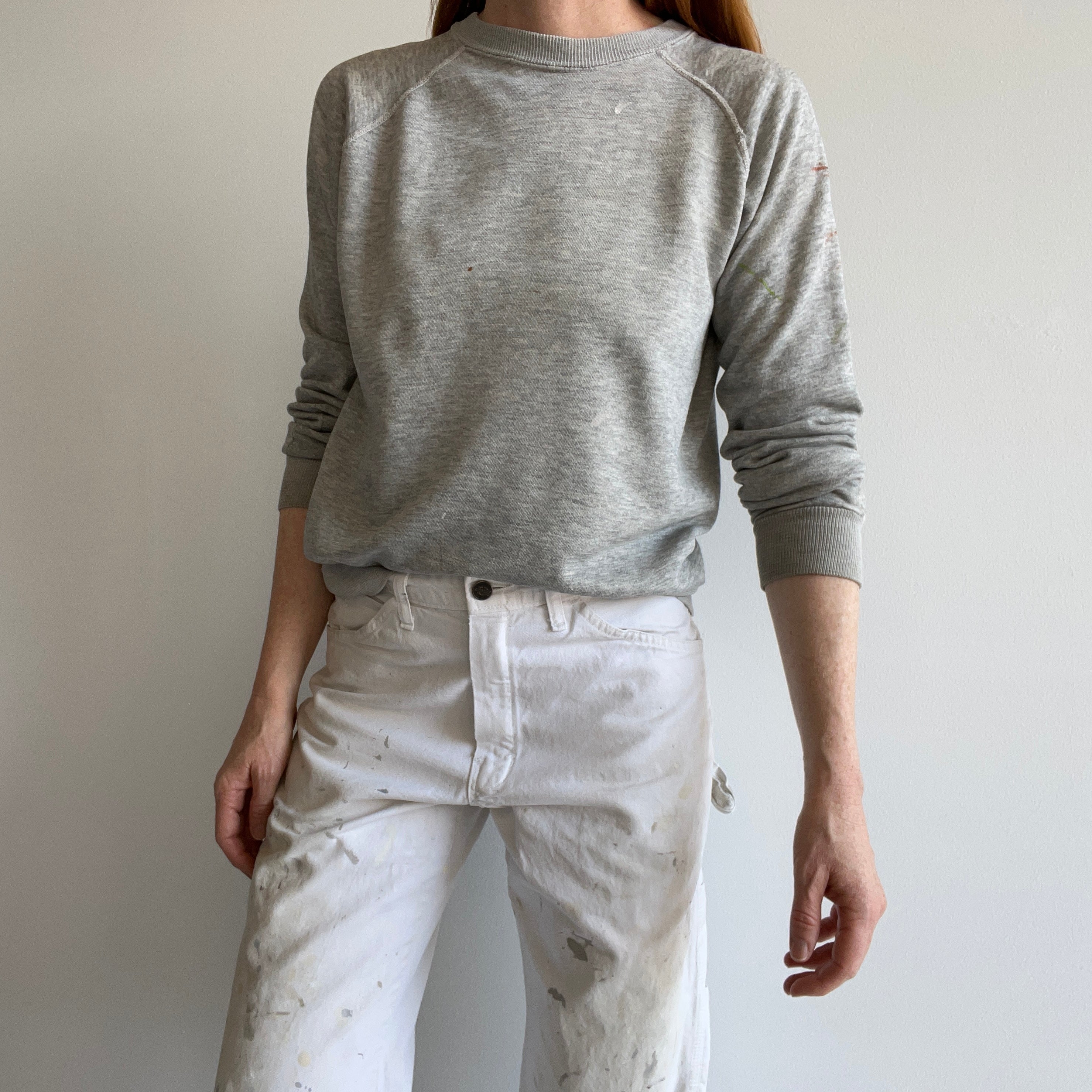 1970s Super Thin and Paint Stained Blank Gray Raglan - !!!!