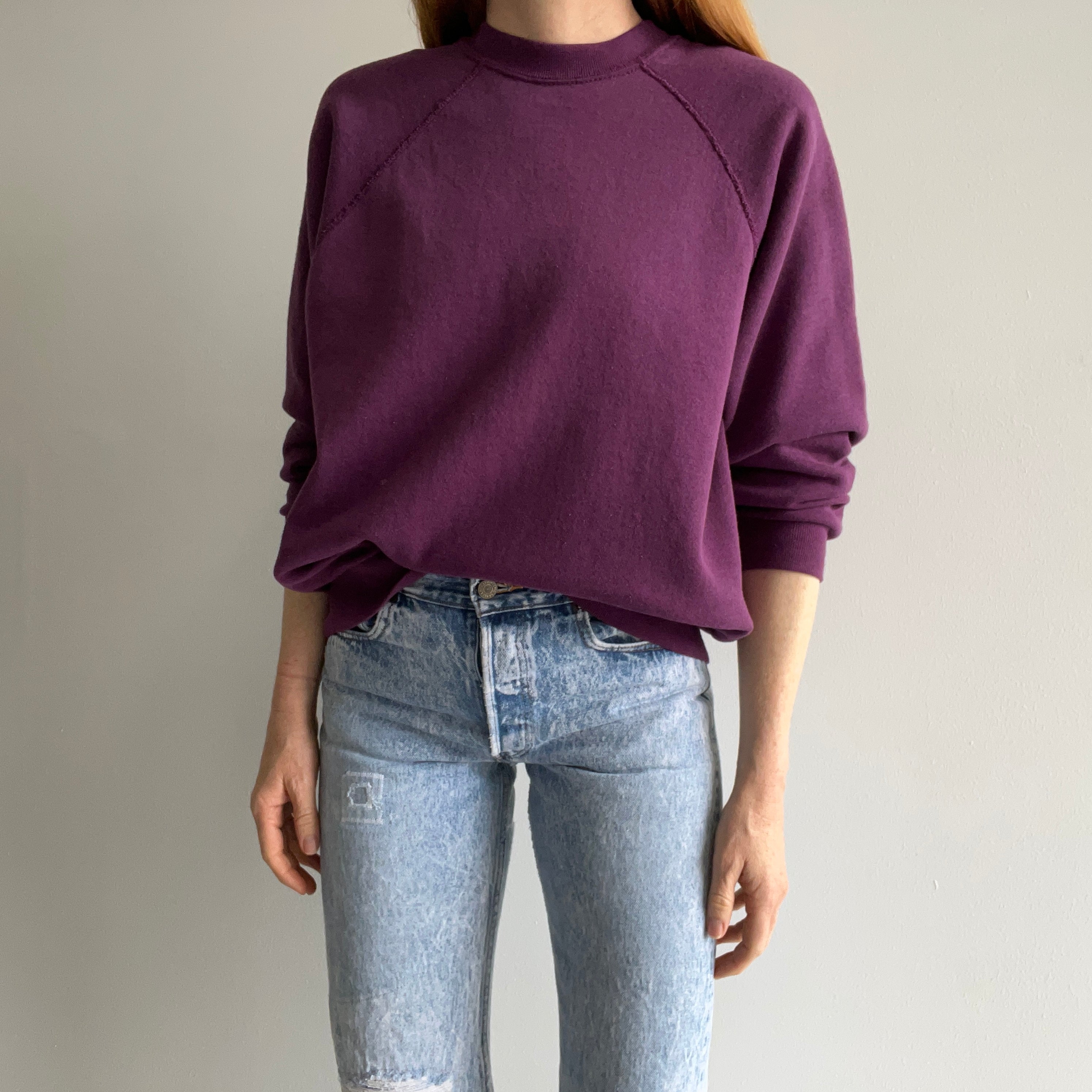 1980s Eggplant Purple Raglan Sweatshirt by Tultex