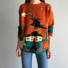 1990s Witch Cotton Knit Halloween Sweater