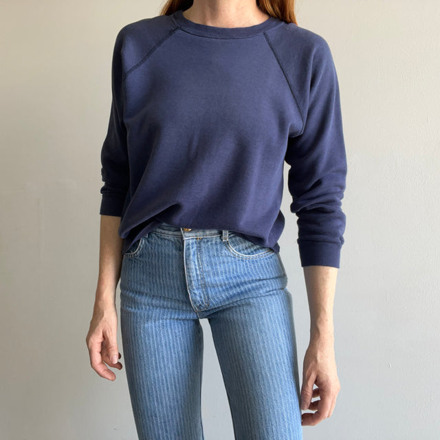 1980s Lands' End x Champion Most Incredible Soft Blank Navy Raglan You Might Ever Own