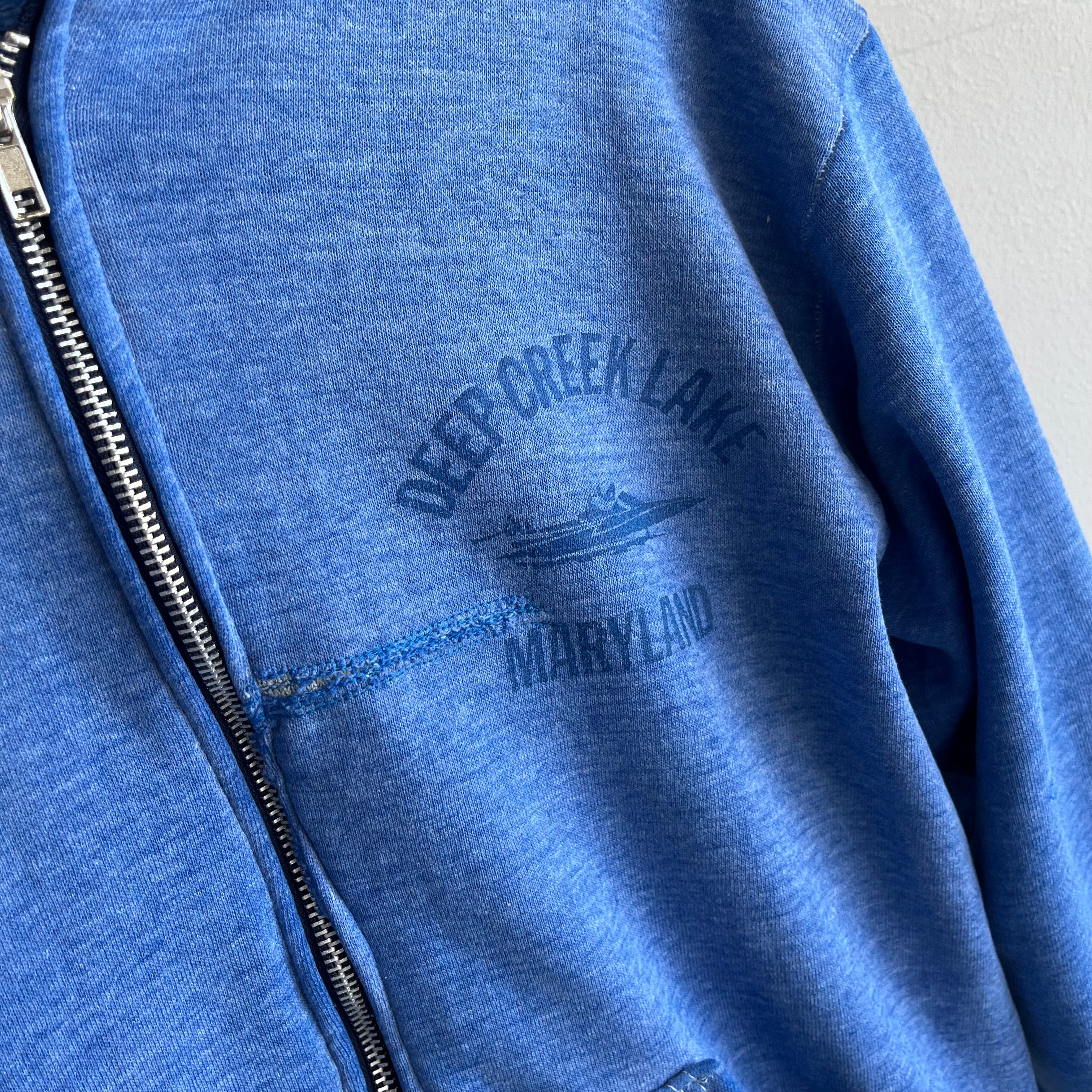 1970/80s Deep Creek Lake Zip Up Hoodie with Mending