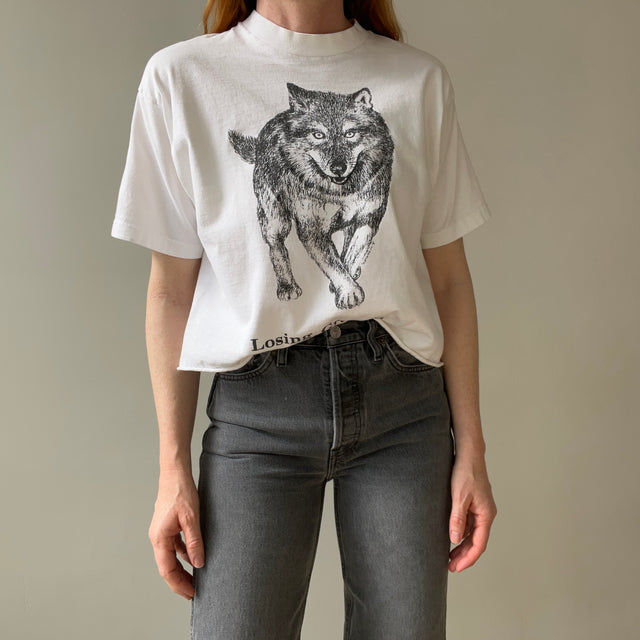 1990 Losing Ground Wolf Buddy Cropped Cotton T-Shirt