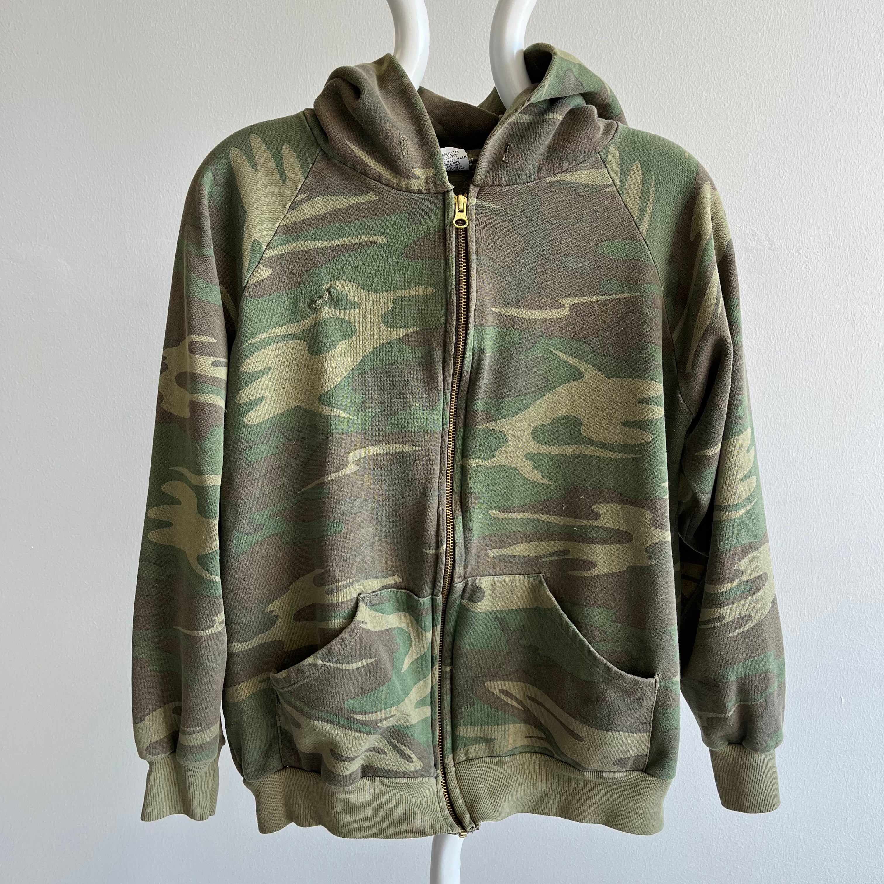 1980s Signal Brand Soft Faded Camo Zip Up Hoodie