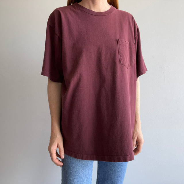 1980s Deep Burgundy Purple/Red Cotton Pocket T-shirt