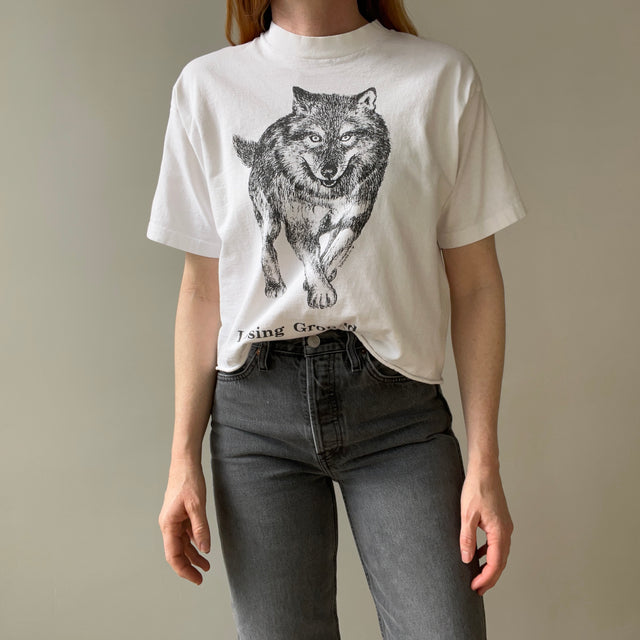 1990 Losing Ground Wolf Buddy Cropped Cotton T-Shirt