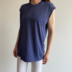 1980s Super Faded, Thin and Stained Navy Former Pocket Muscle Tank