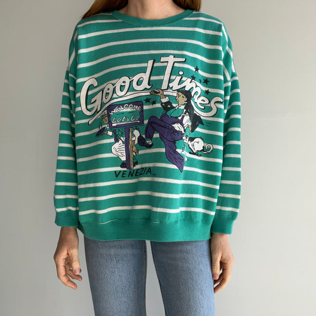 1980s Venezia Striped "Good Times" Sweatshirt