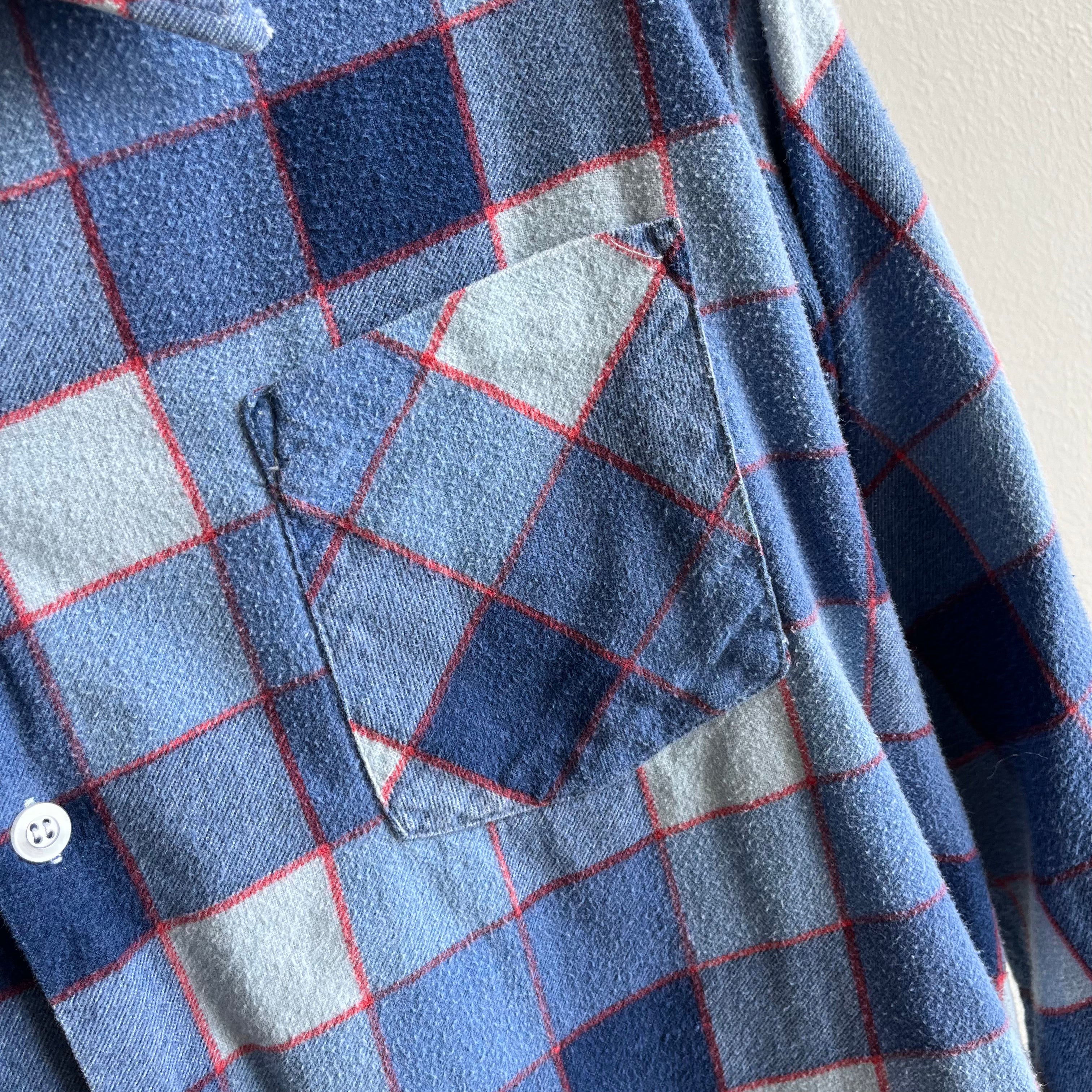 1970s Kings Road by Sears Lightweight Flannel with Cuff Tear