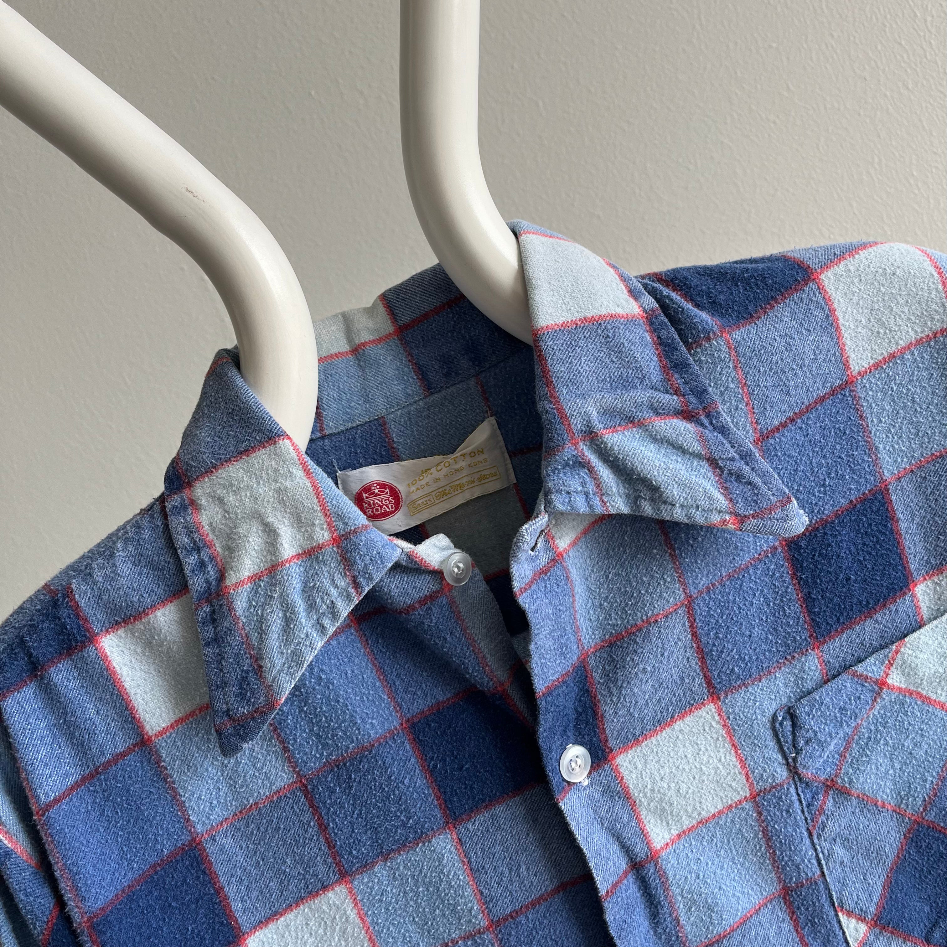 1970s Kings Road by Sears Lightweight Flannel with Cuff Tear