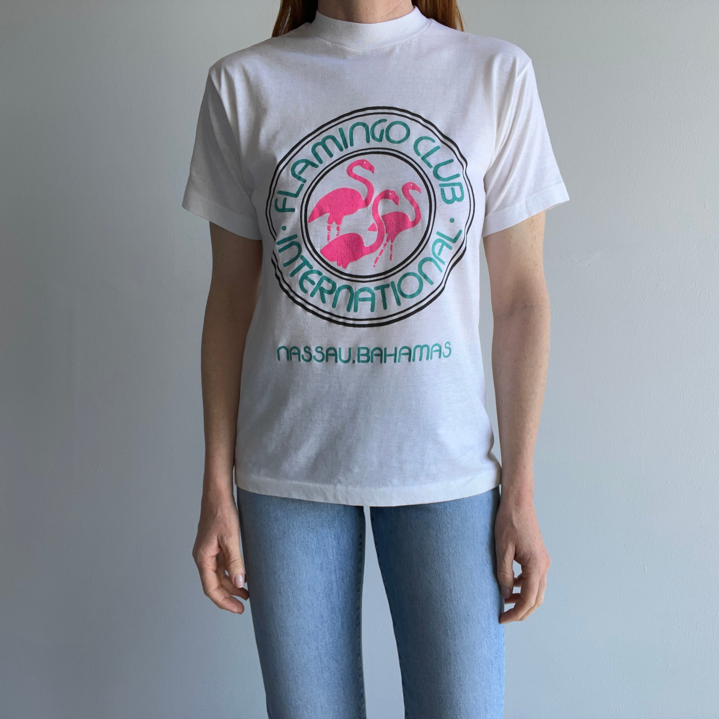 1980s Flamingo Club International Nassau, Bahamas - Tourist T-Shirt