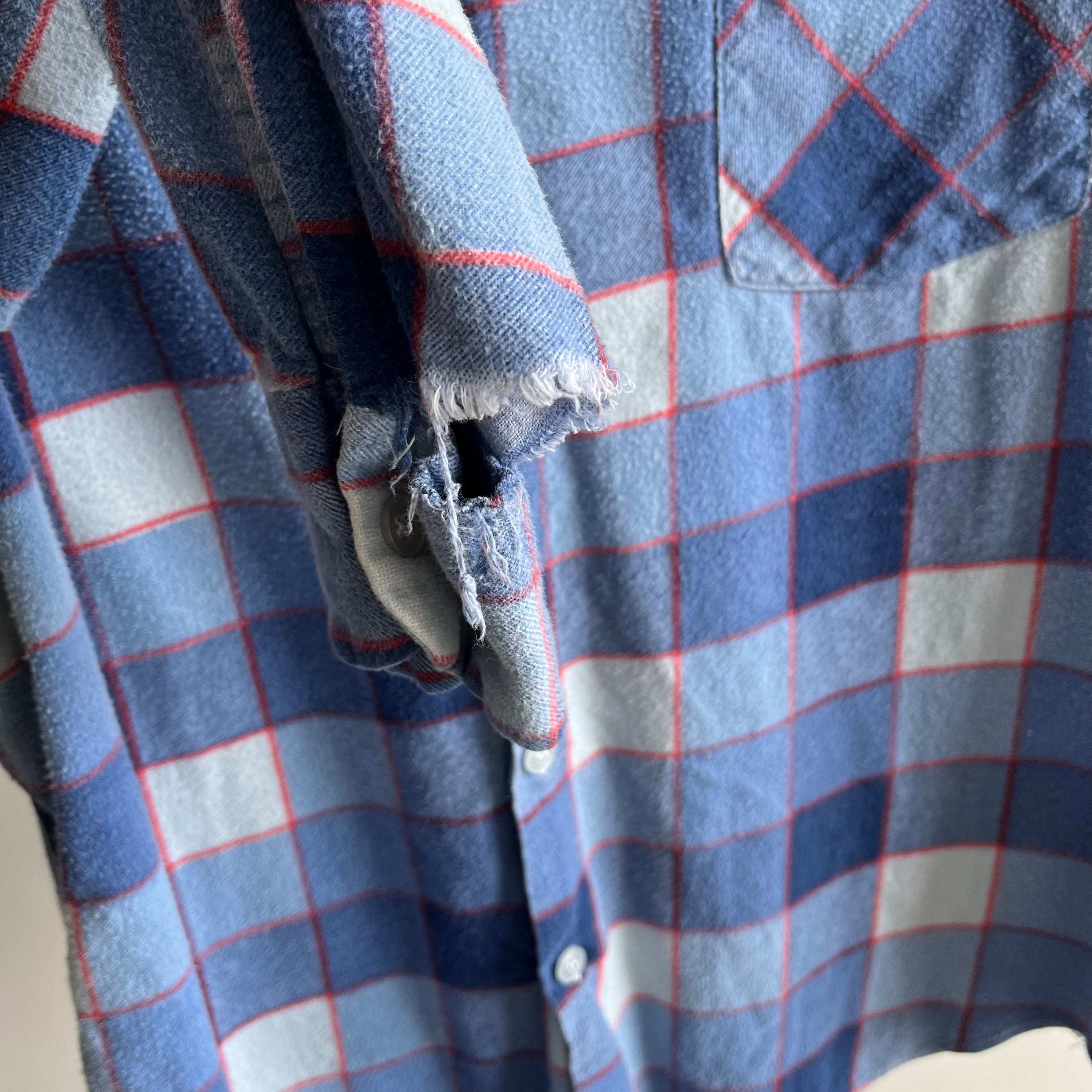 1970s Kings Road by Sears Lightweight Flannel with Cuff Tear