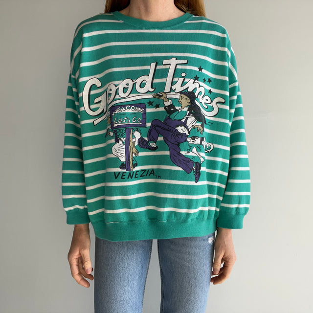 1980s Venezia Striped "Good Times" Sweatshirt