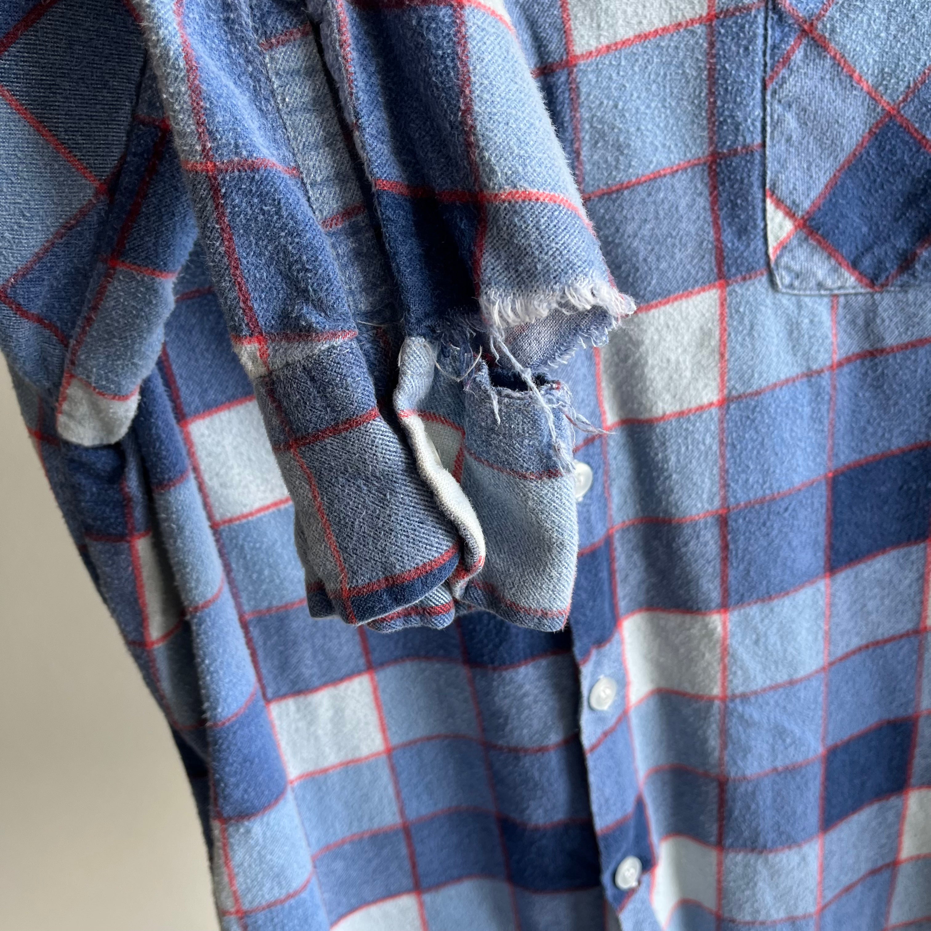 1970s Kings Road by Sears Lightweight Flannel with Cuff Tear